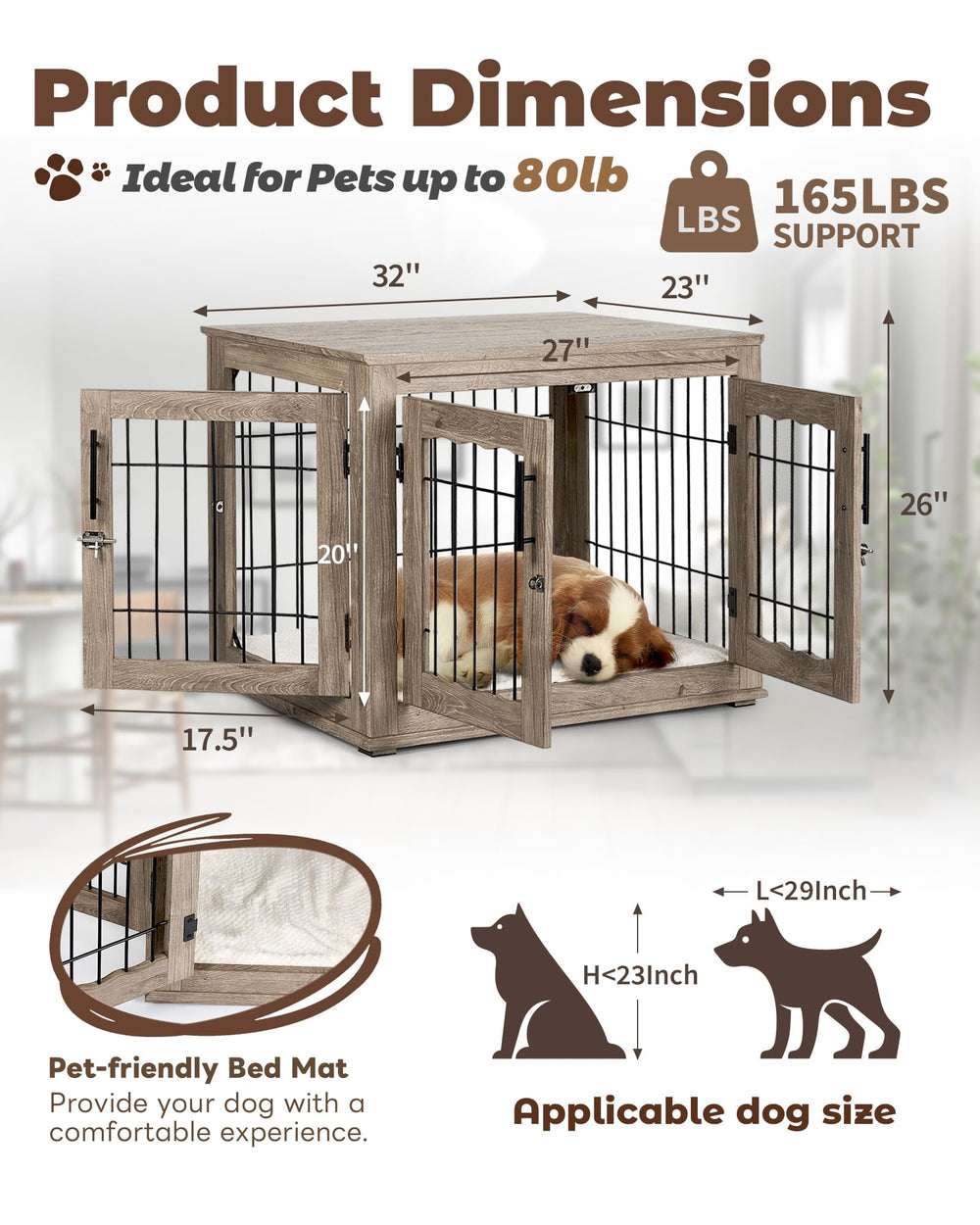 Upolana dog crate furniture three-doors entry enables easy daily access.