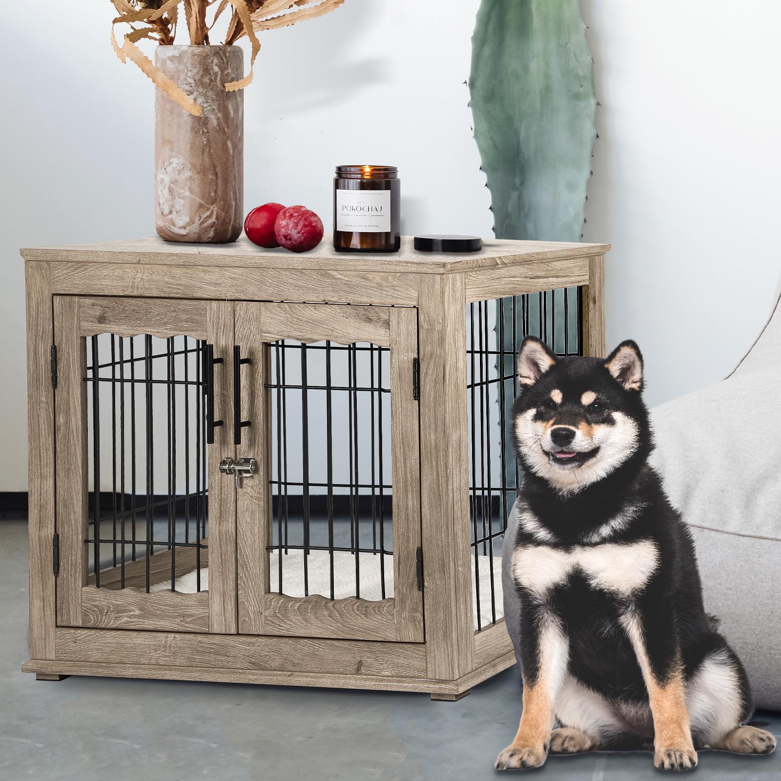 Upolana dog crate furniture detachable cushion allows quick cleaning.