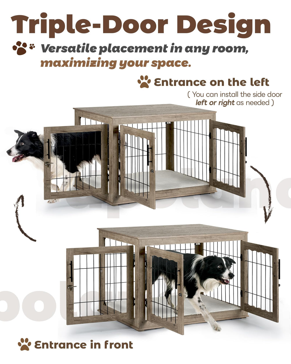 Upolana dog crate furniture top view reveals versatile surface for décor and lamps.