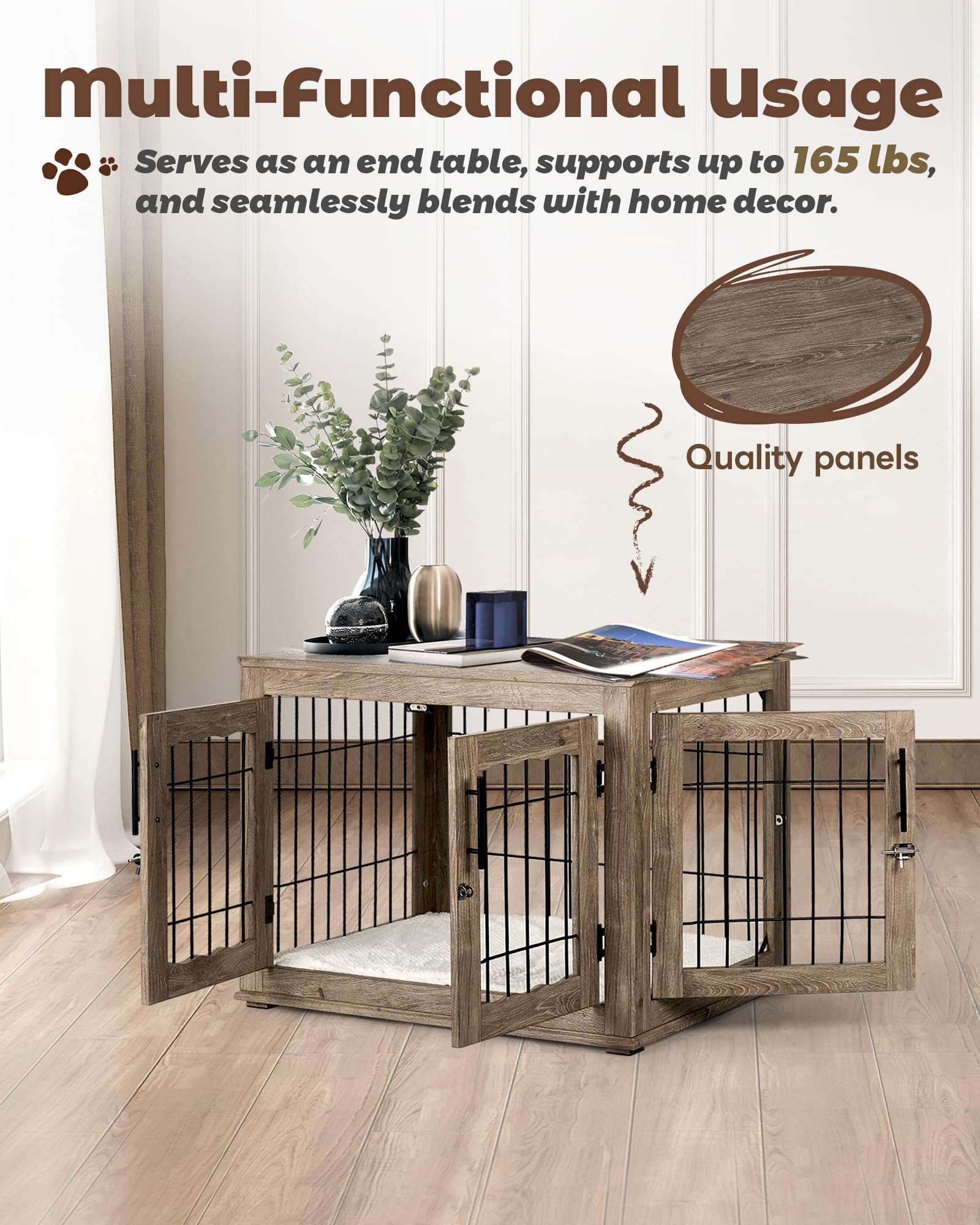 Upolana dog crate furniture ventilated panoramic design promotes calm naps.