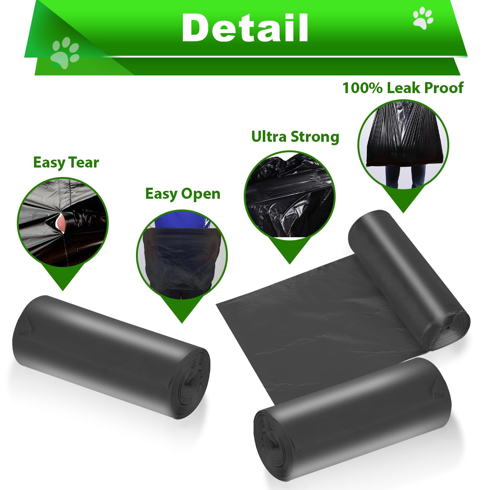 Uppcasir 200 black unscented dog waste bags 15L-20L fit for standard outdoor cans