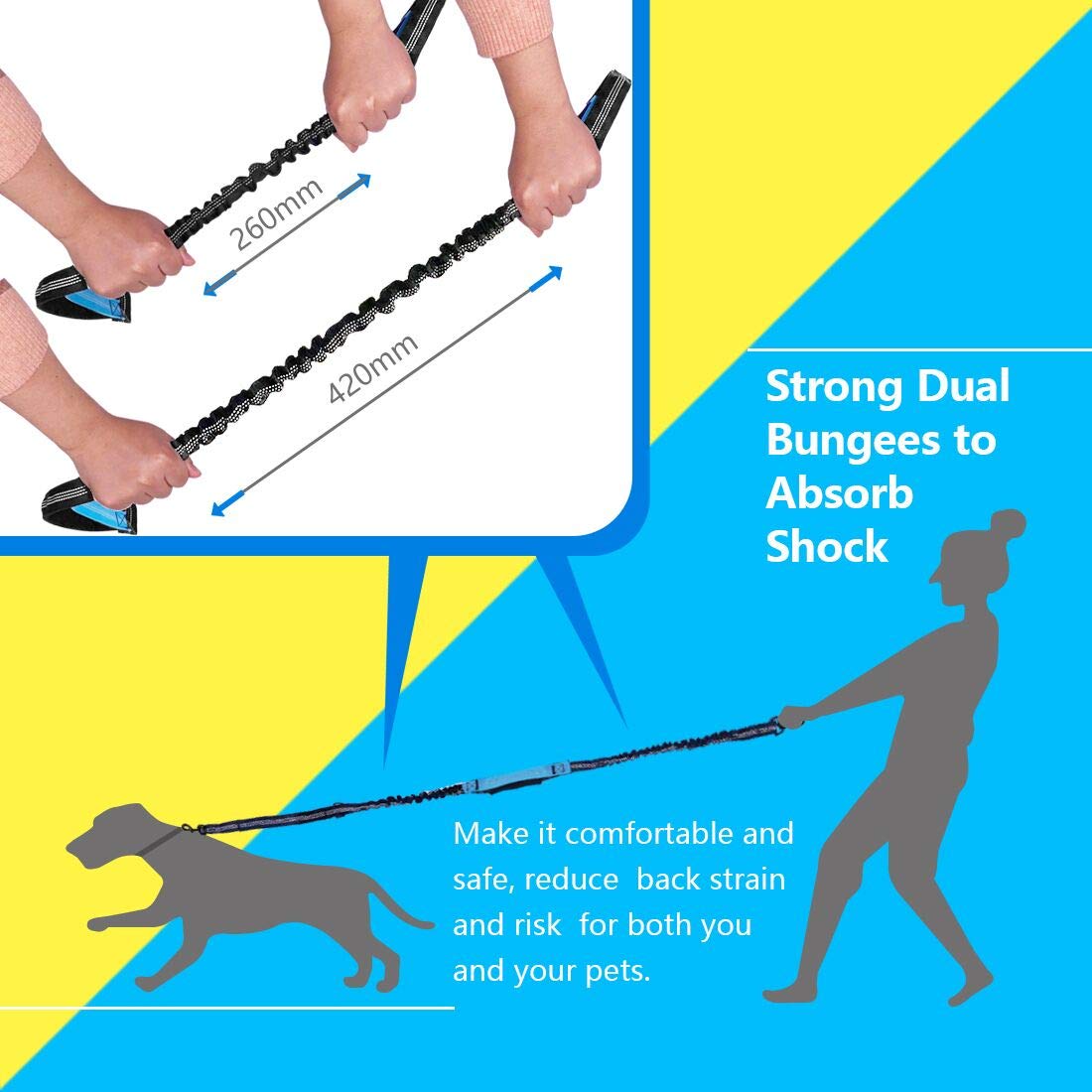 uppetly elastic-bungee-leash absorbs shocks up to 50 lb.