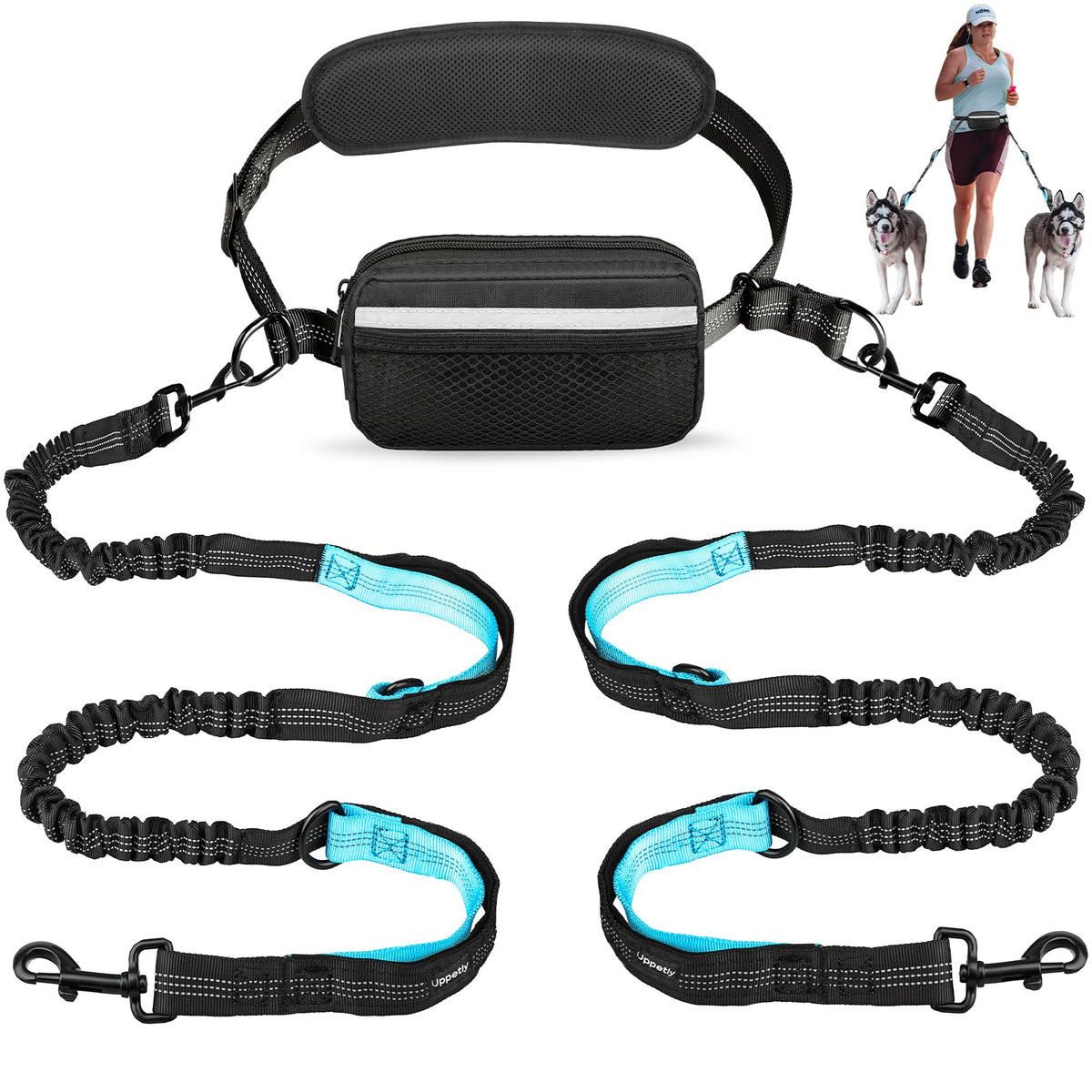 Uppetly hands-free leash waist belt enables hands-free walks and mobility.