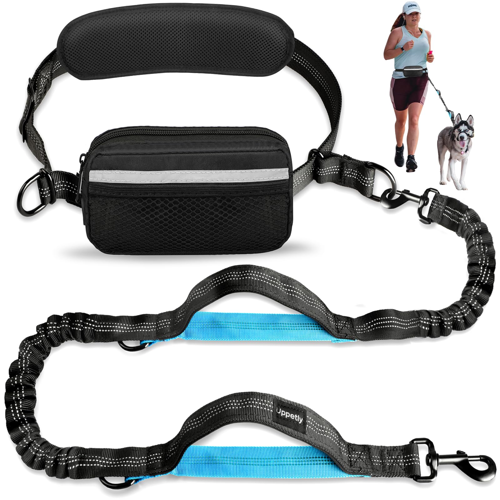 Uppetly hands-free leash with zipper pouch for secure on-the-go essentials.