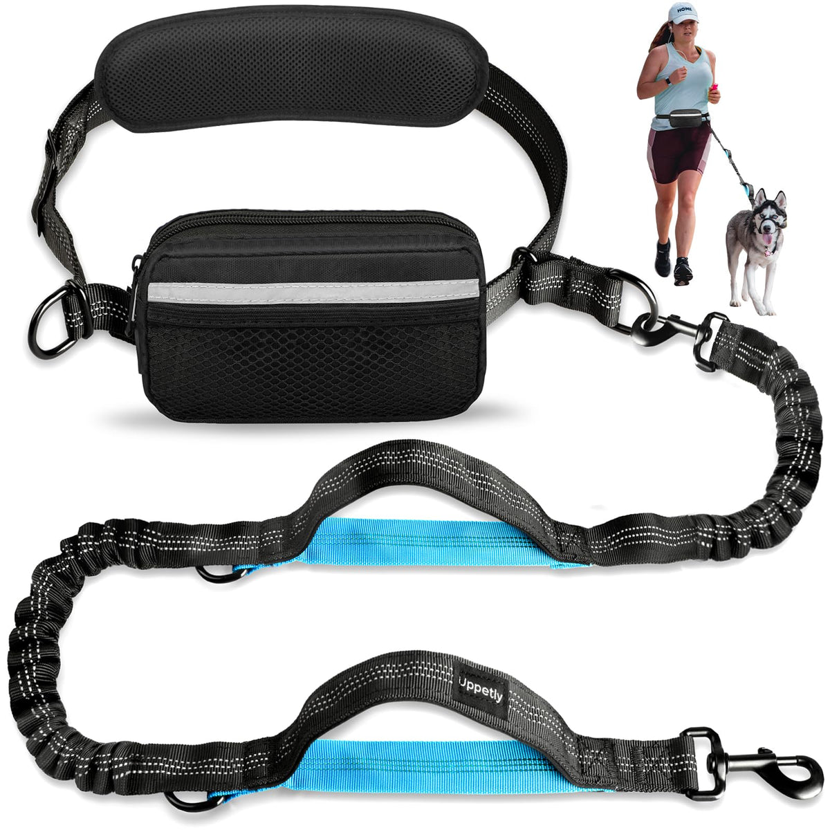 Uppetly hands-free leash with zipper pouch for secure on-the-go essentials.
