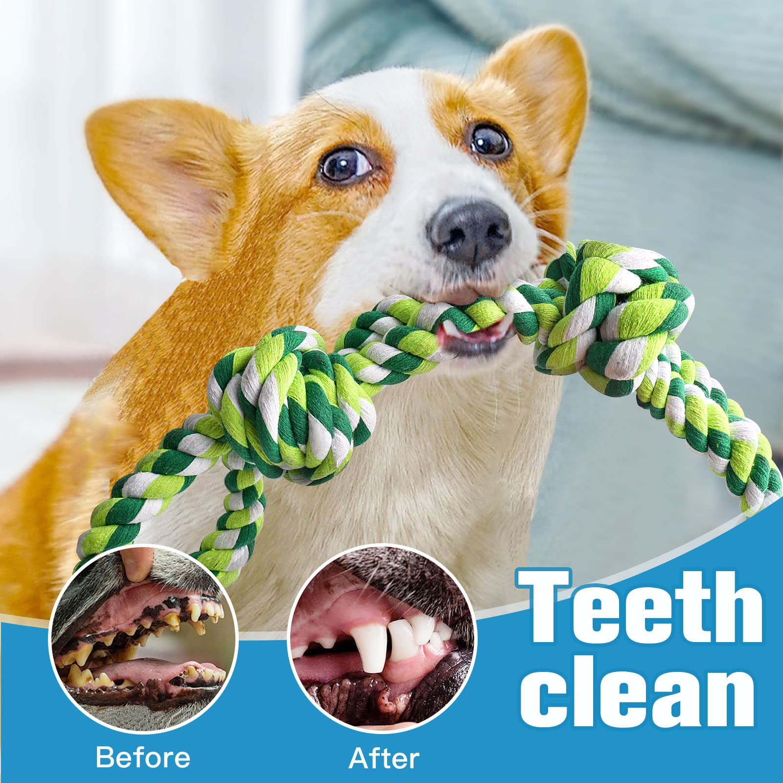 UPSKY dog rope toy being chewed for dental cleaning feel and mouth engagement
