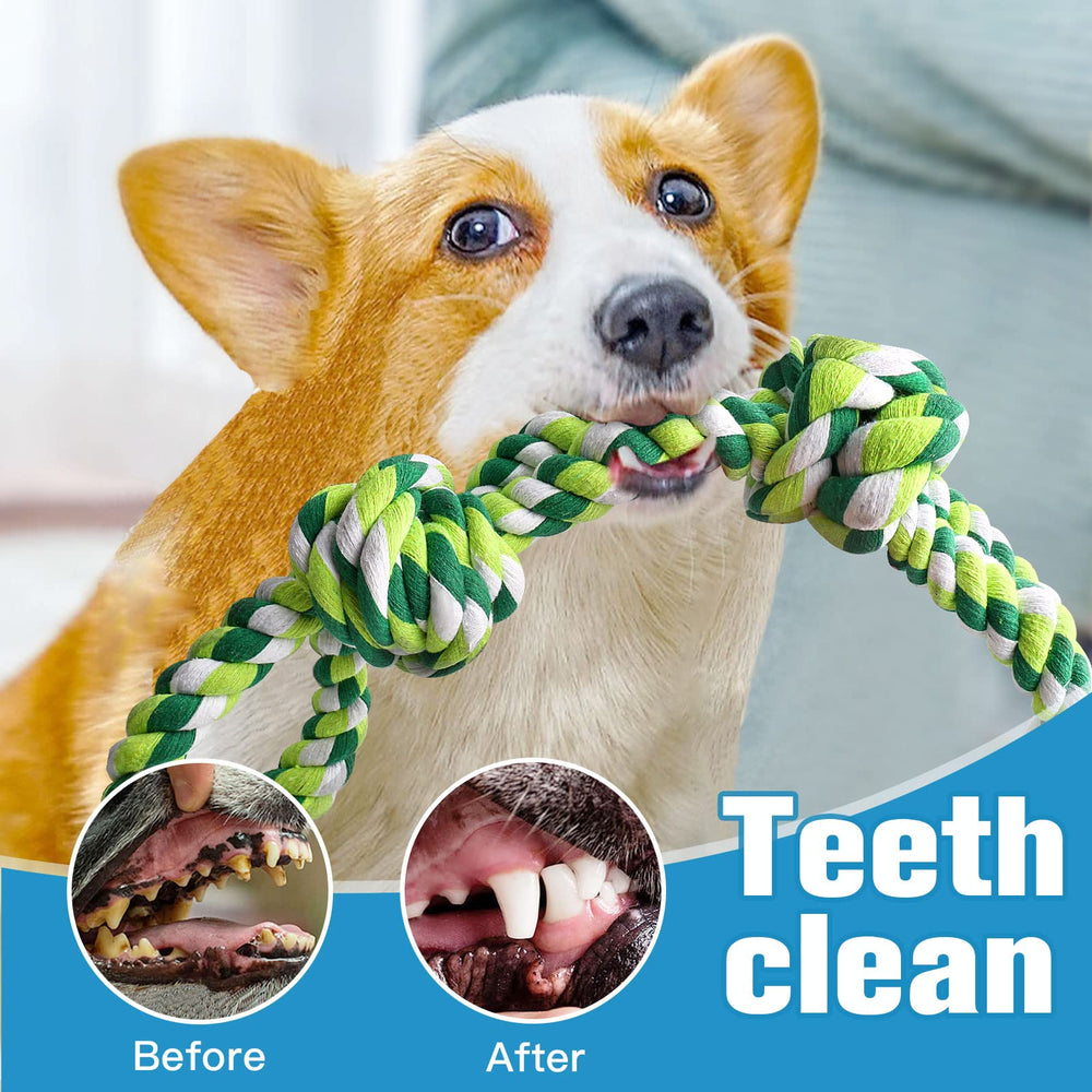 UPSKY dog rope toy being chewed for dental cleaning feel and mouth engagement