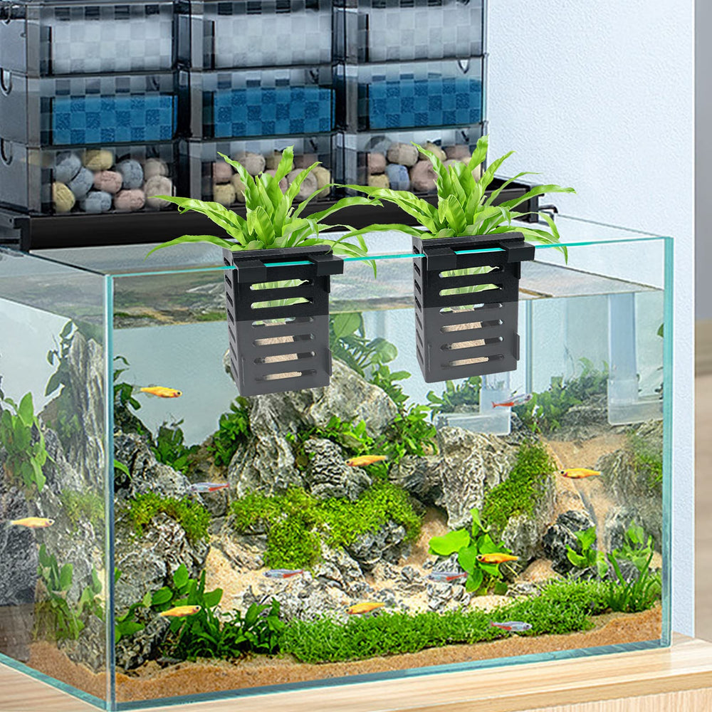 Uprony easy-installation aquarium plant holder allows fast setup with hooks or suction cups.
