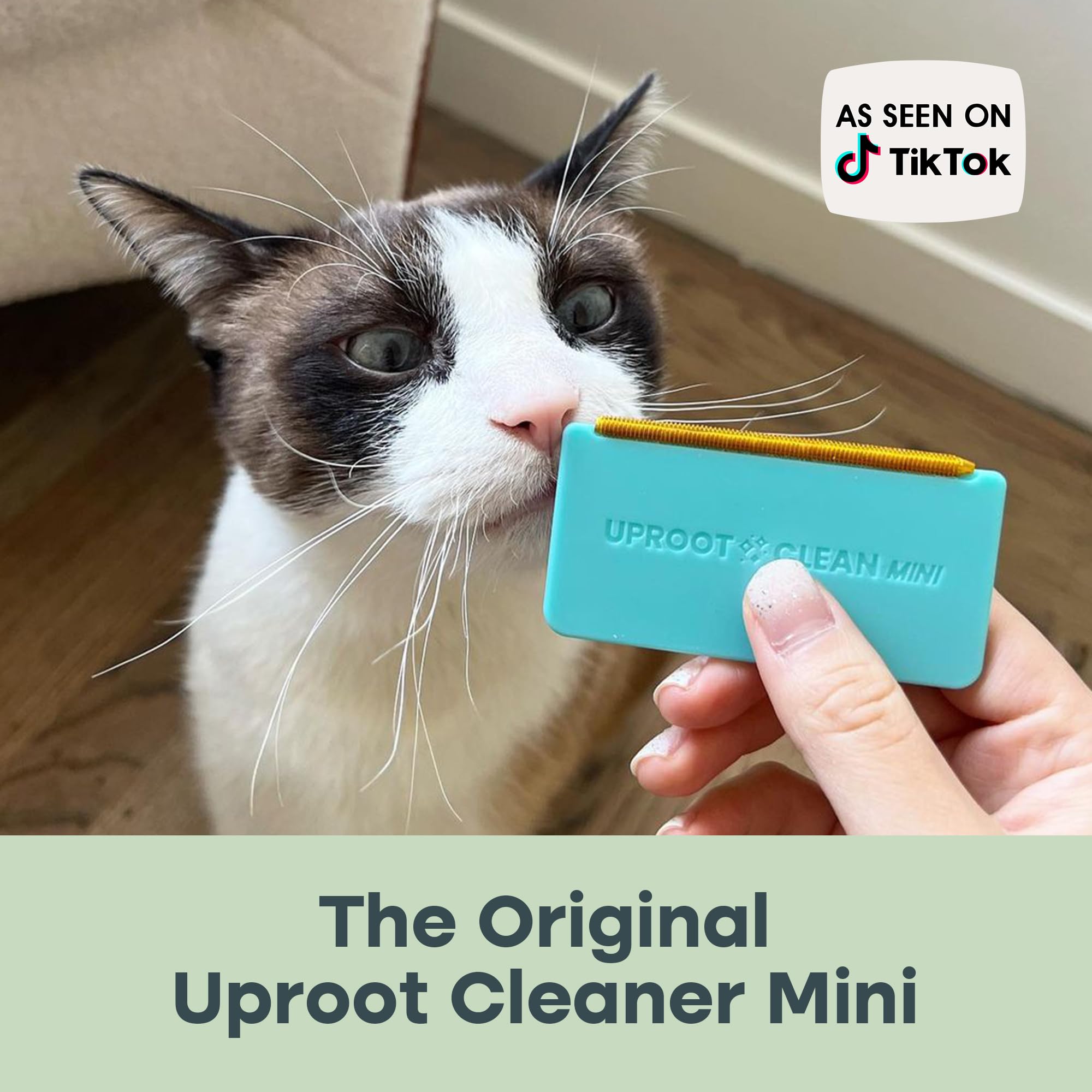 Uproot Clean Mini Pet Hair Remover with sleek metal edge for durable, reusable cleaning.
