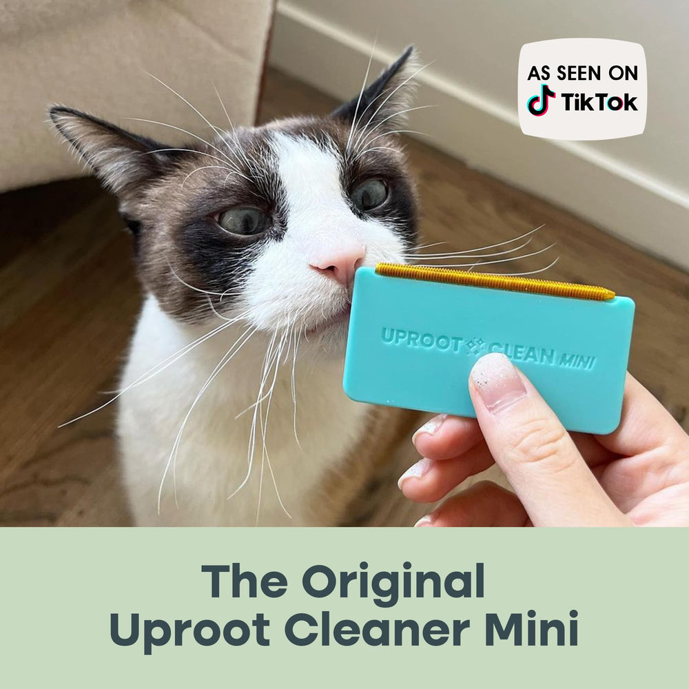 Uproot Clean Mini Pet Hair Remover with sleek metal edge for durable, reusable cleaning.