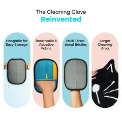 Uproot Clean pet hair glove removes cat hair from a couch.