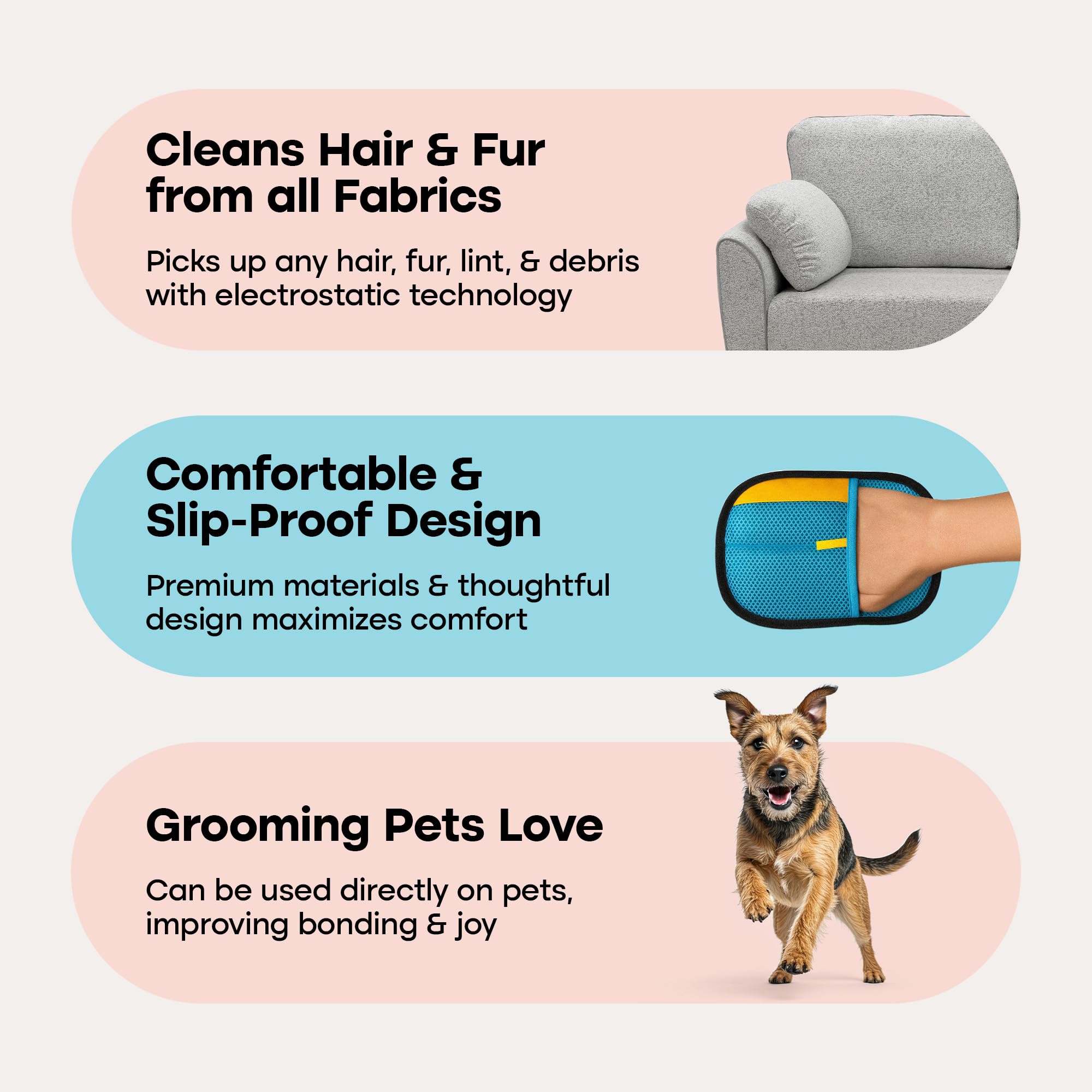 Uproot Clean pet hair glove is machine-washable after use.