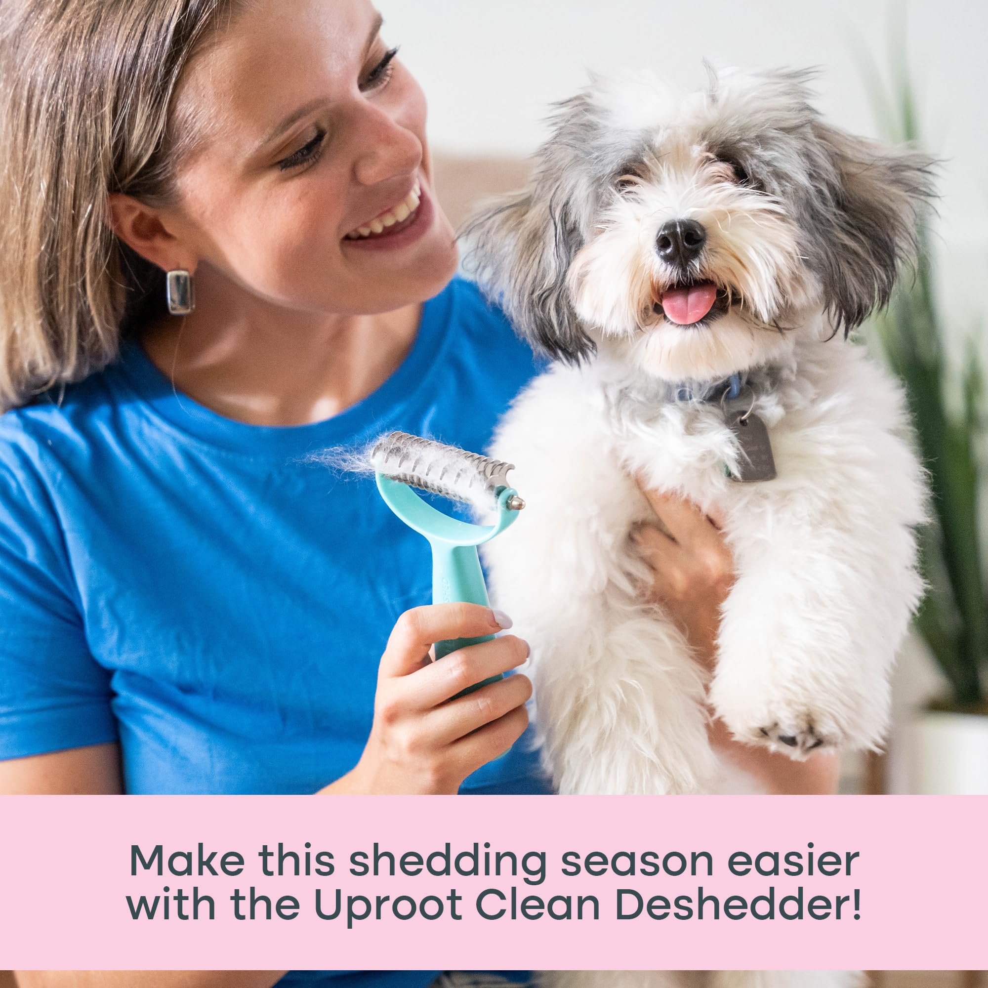 Uproot Clean Undercoat Rake dog grooming session image shows effective fur removal during a session.