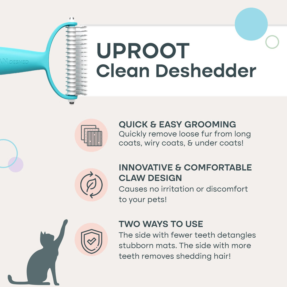 Uproot Clean Undercoat Rake handle ergonomic shot highlights comfortable grip during longer grooming sessions.