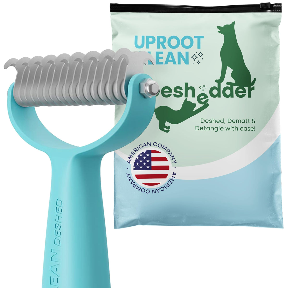 Uproot Clean Undercoat Rake teeth closeup demonstrates precision for thick coats and undercoat removal.