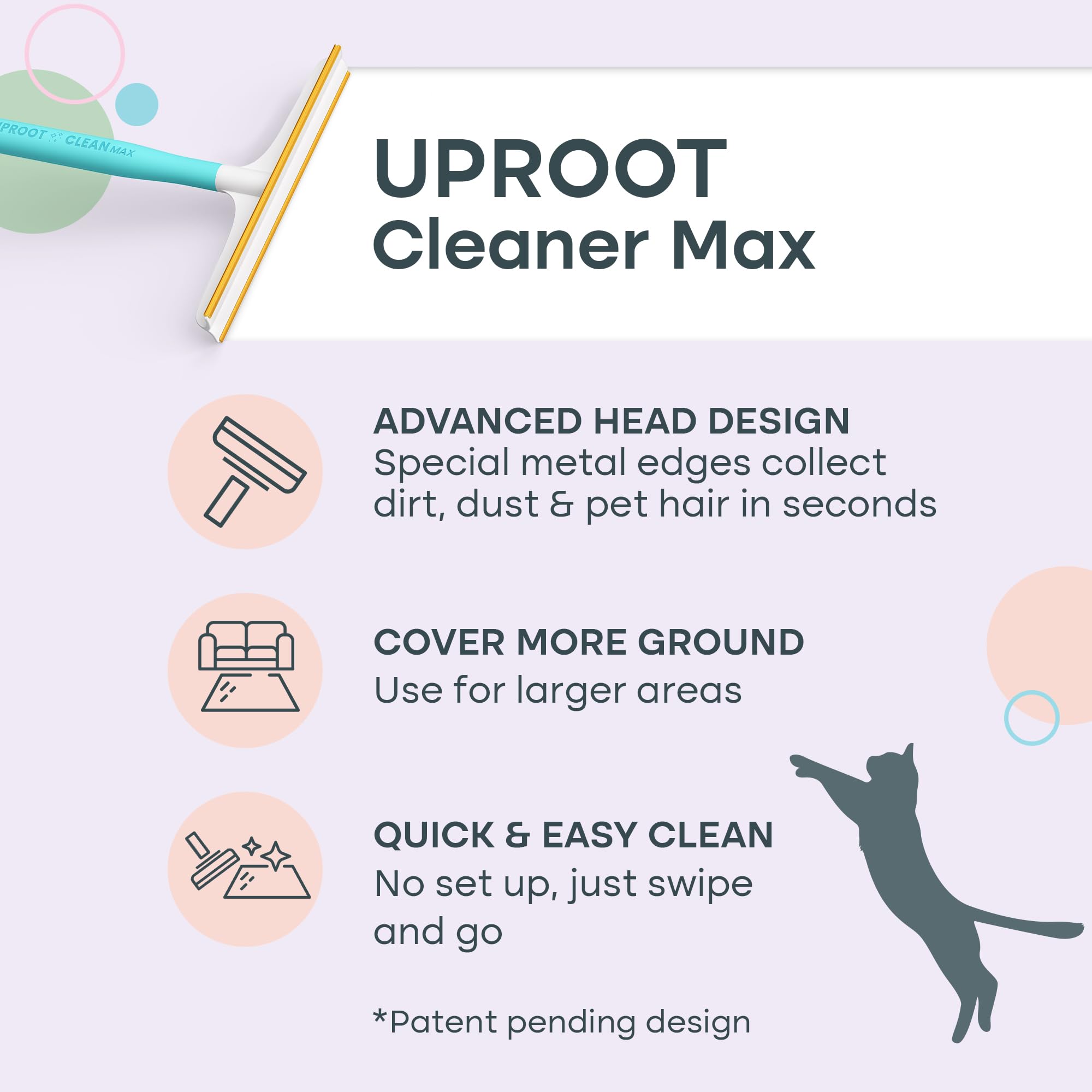Uproot Cleaner Max reaches staircase corners to remove pet hair.