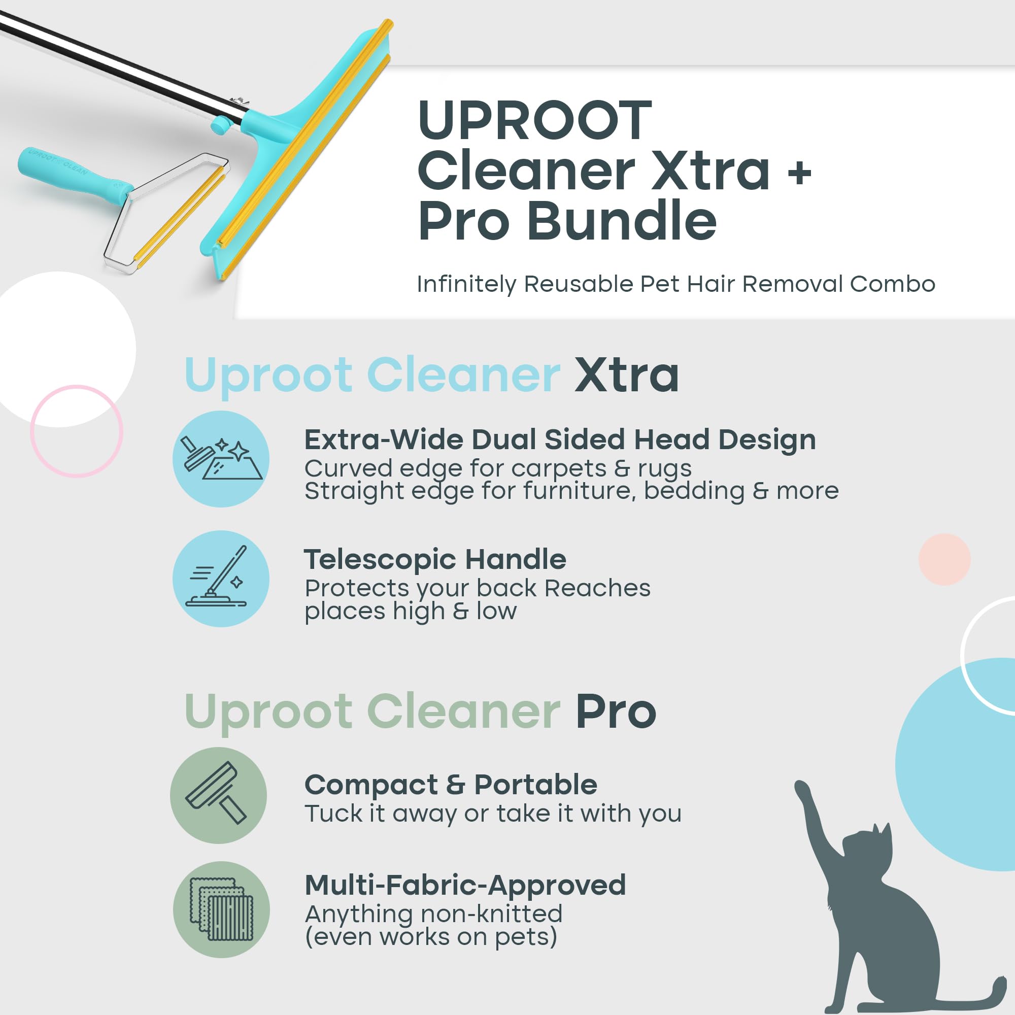 Uproot Cleaner Pro on rug demonstrates efficient pet-hair scraping across fibers.