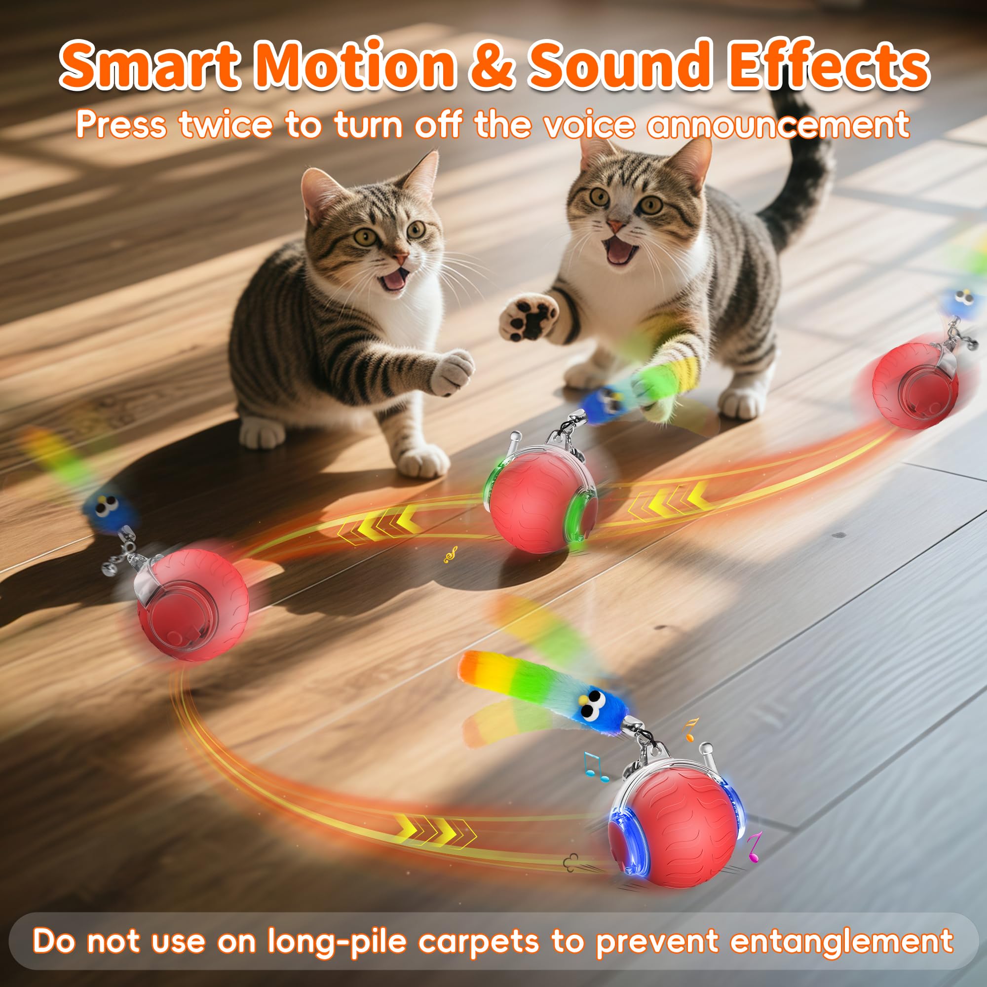UPSKY cat ball on carpet performance, strong motor for smooth rolling anywhere.
