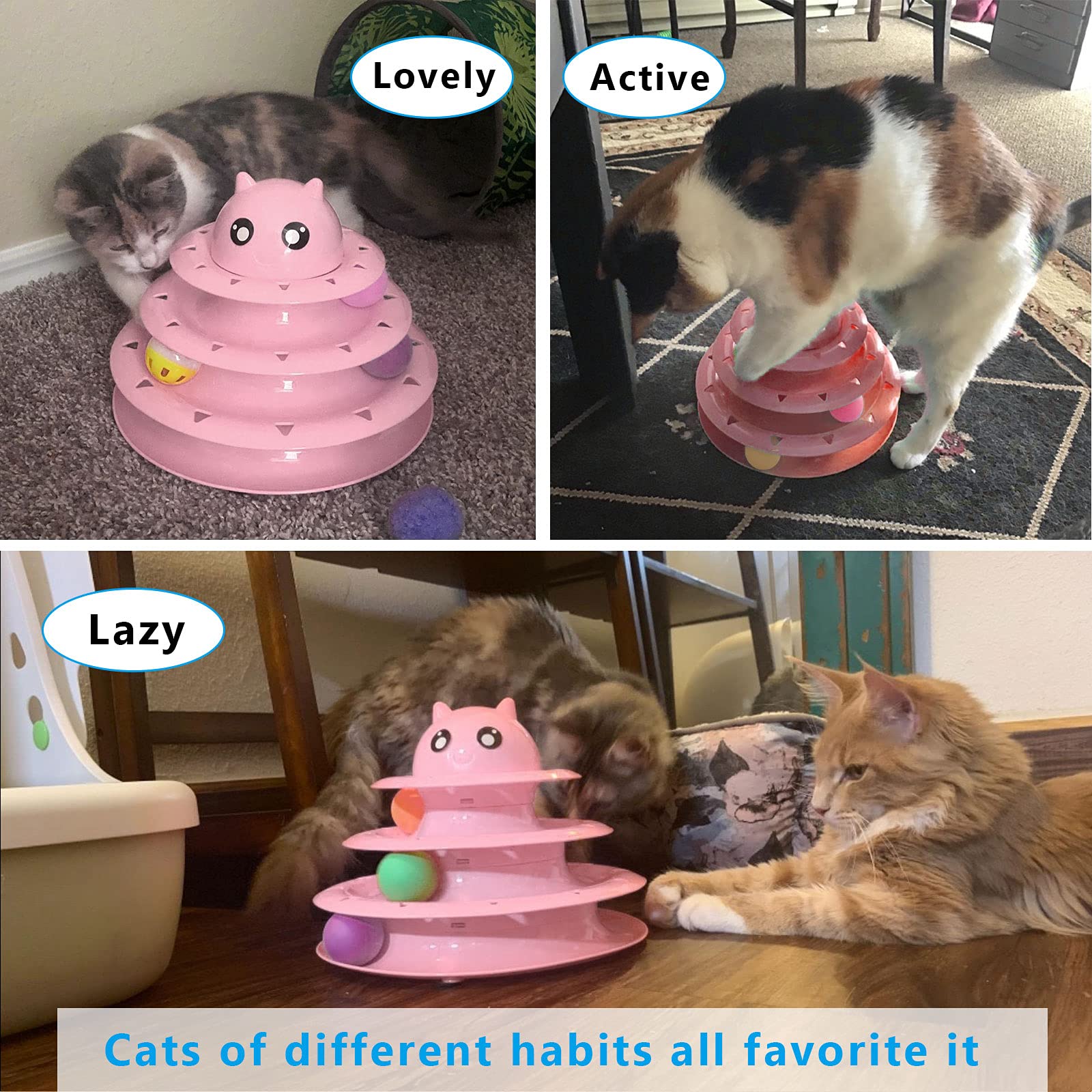 UPSKY cat toy roller in-use image captures energetic kittens enjoying interactive exercise.