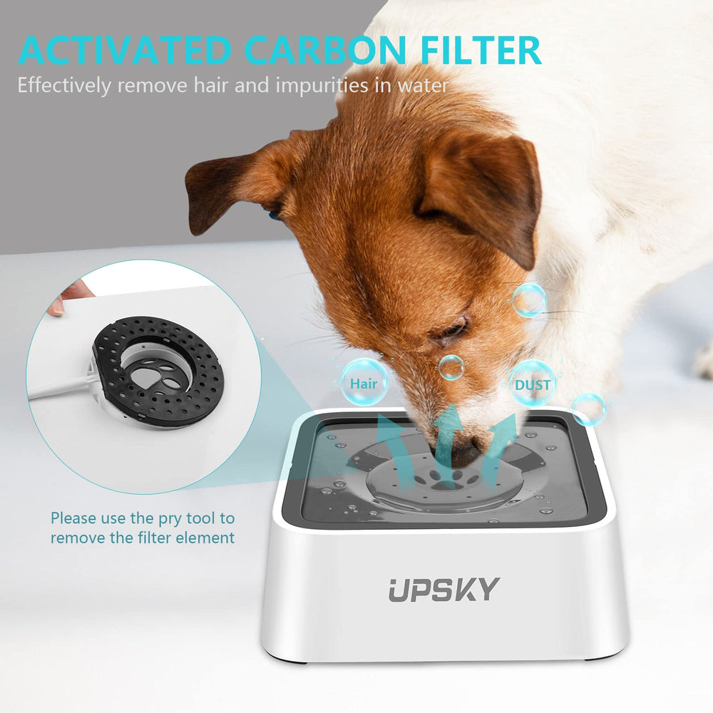 UPSKY dog water bowl is easy to clean with detachable floating disk and filter.