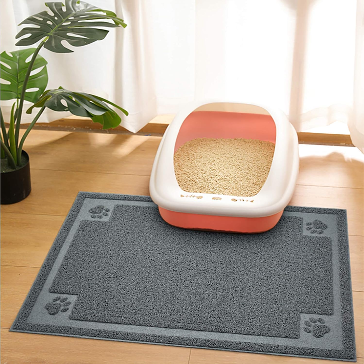 UPSKY litter mat traps debris near box for cleaner floors.