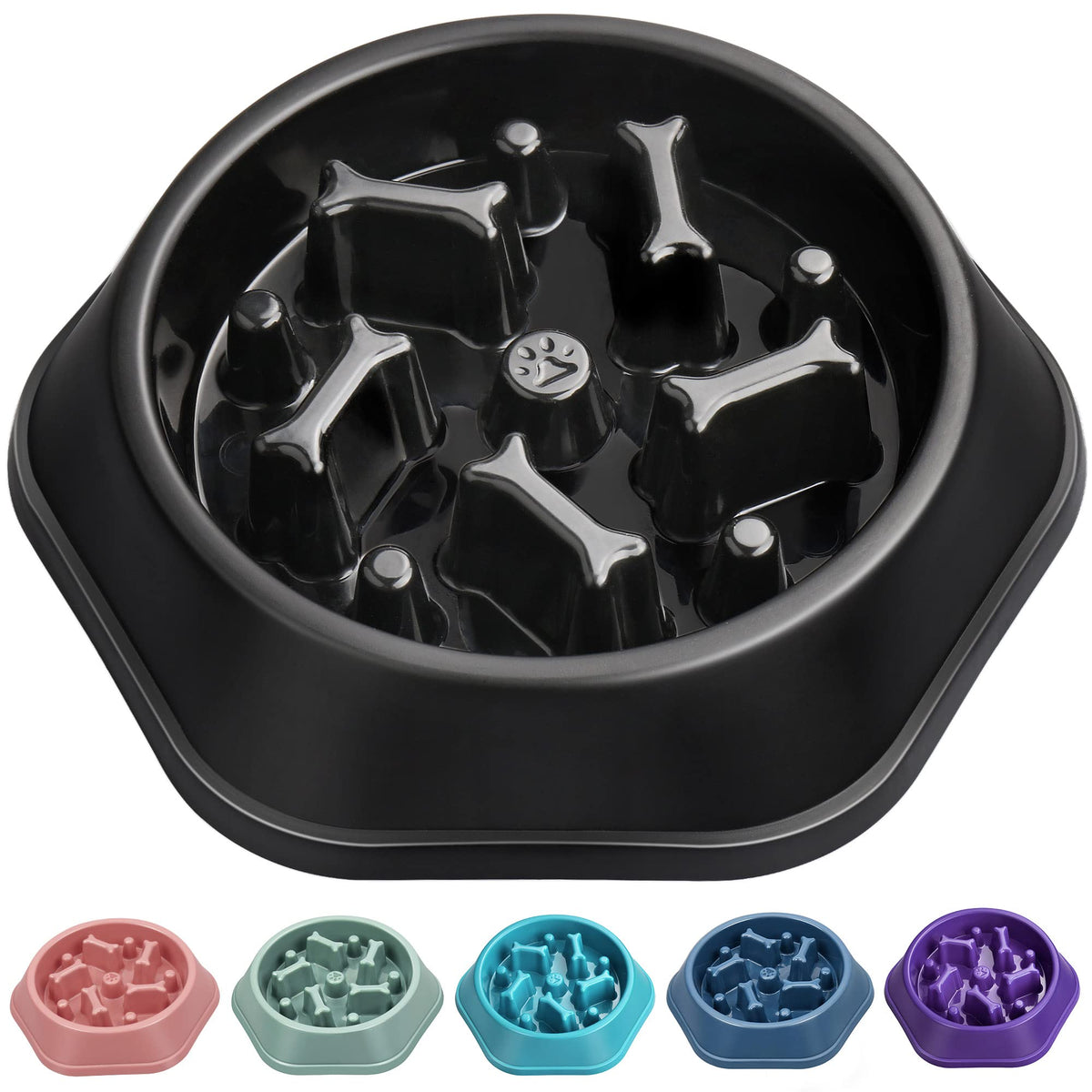 UPSKY Slow Feeder dog bowl with bone pattern prolongs feeding and encourages interactive eating.