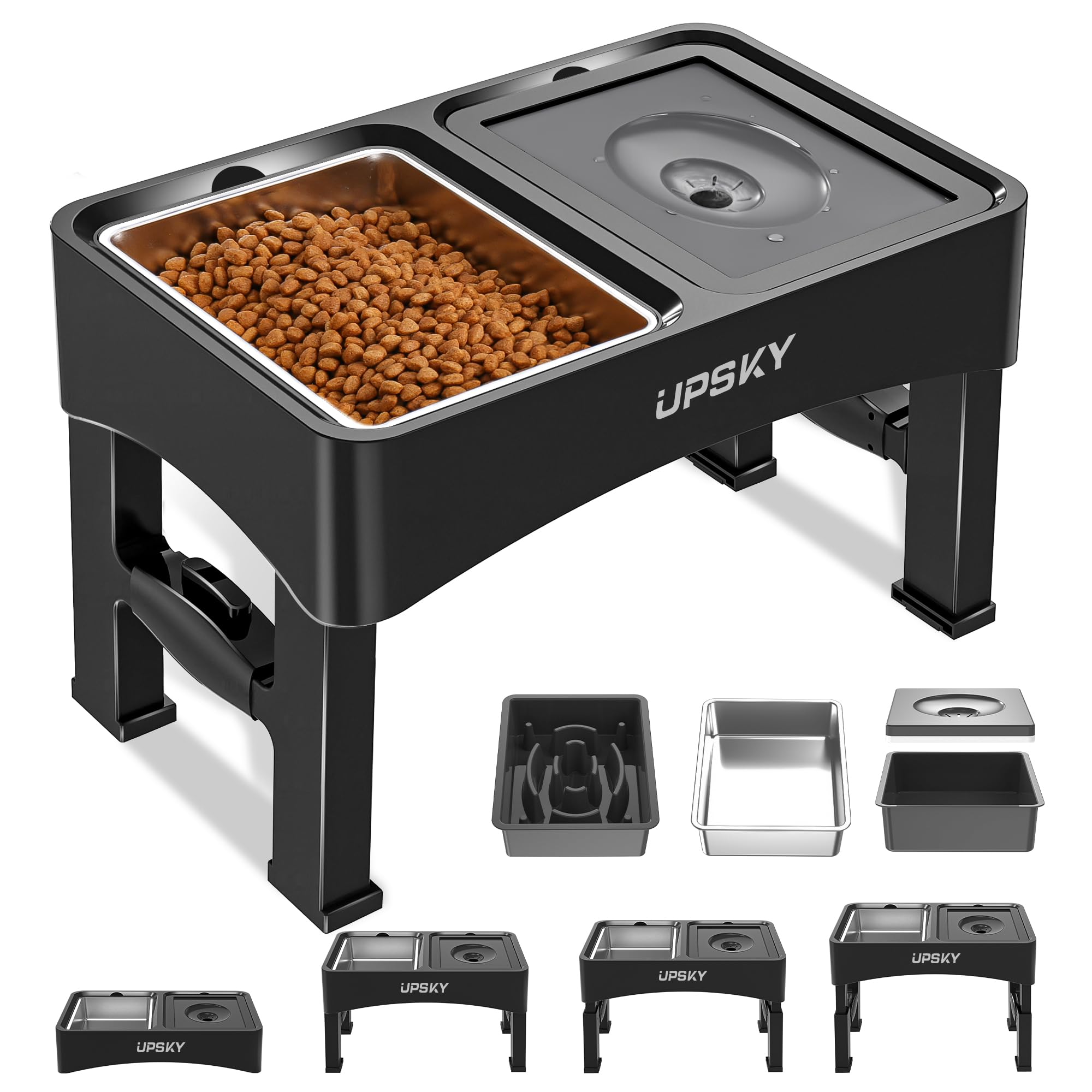 UPSKY 3-in-1 elevated dog bowl with adjustable stand, promoting comfortable feeding posture.