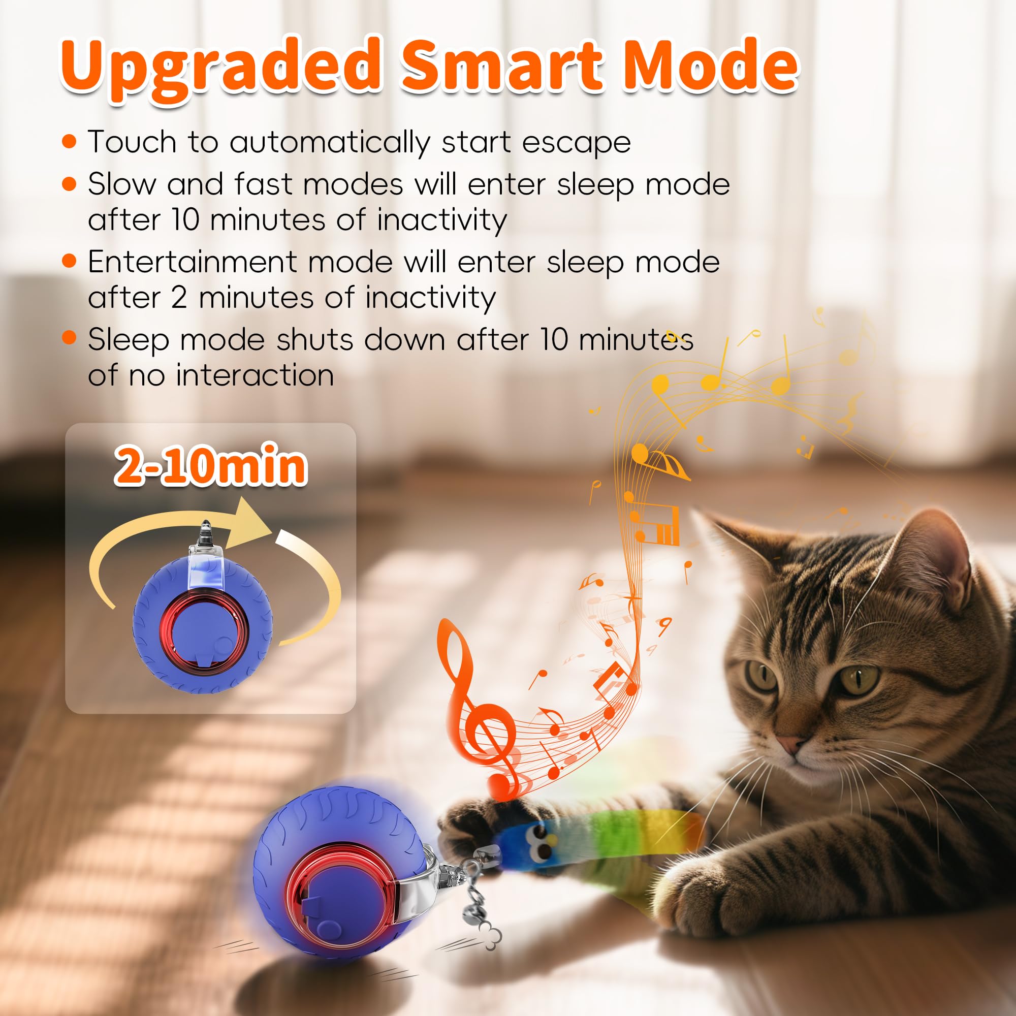 UPSKY cat ball on floor shows 3-speed mode control