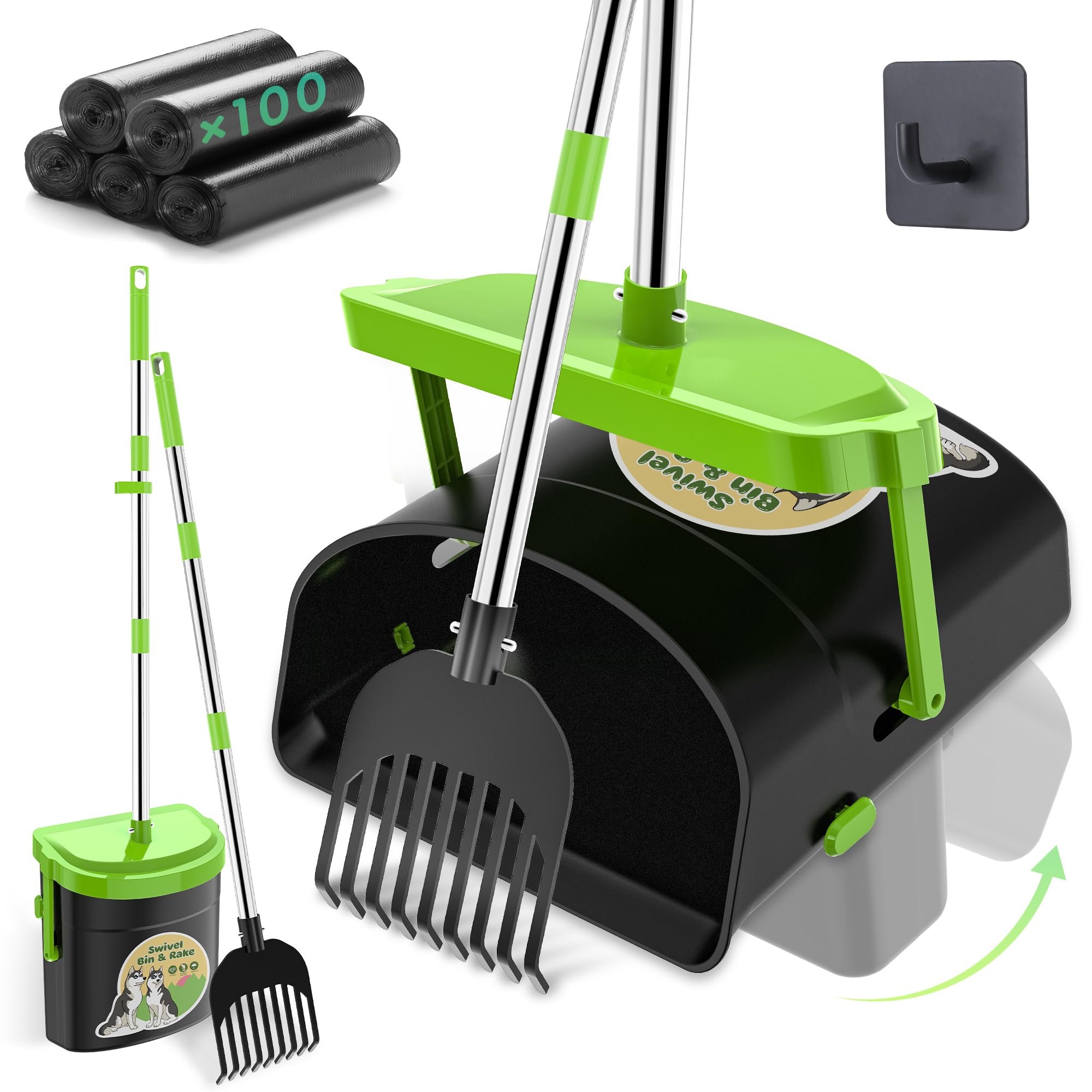 UpSky dog pooper scooper swivel bin lid helps odor containment for yard cleanup.