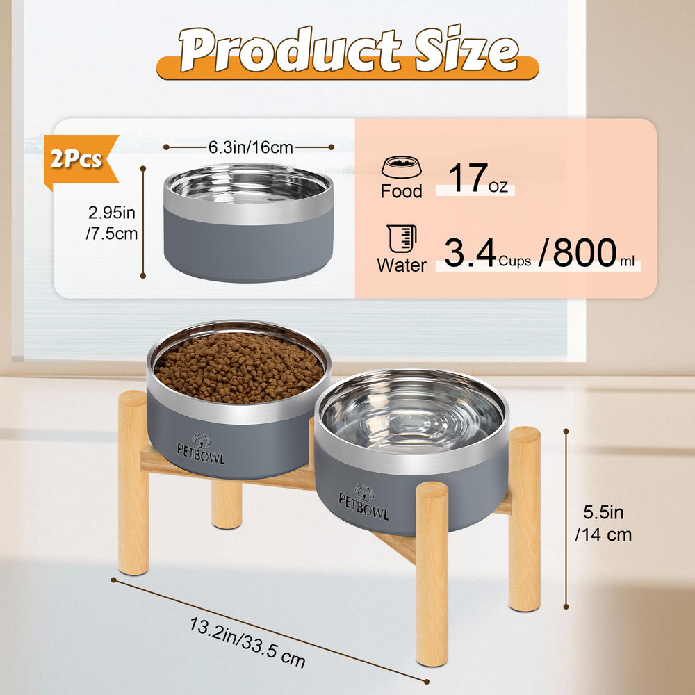 UPSKY double raised stainless steel bowls support comfortable neck posture during meals.