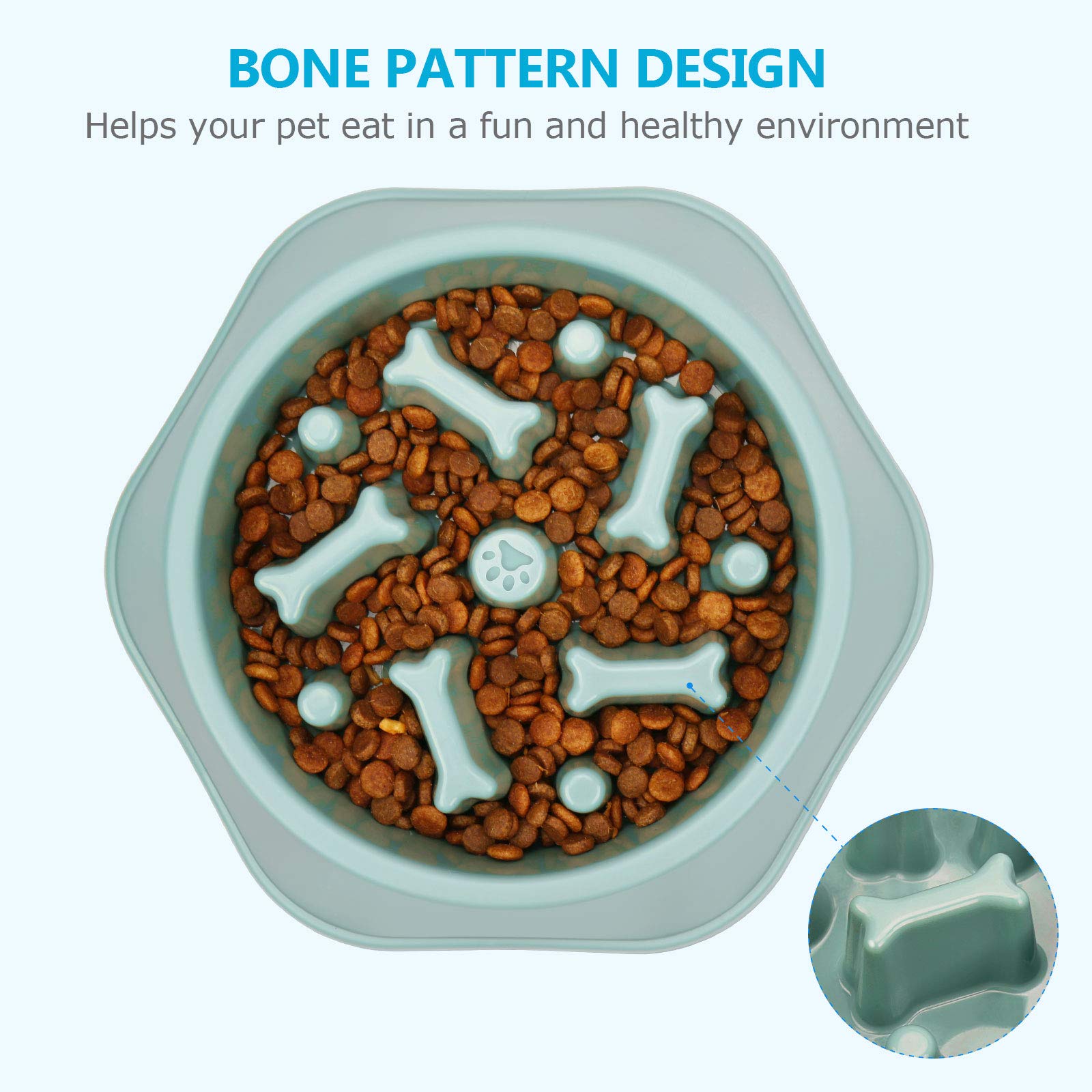 UPSKY Slow Feeder Bowl green close-up bone-pattern detail for interactive feeding