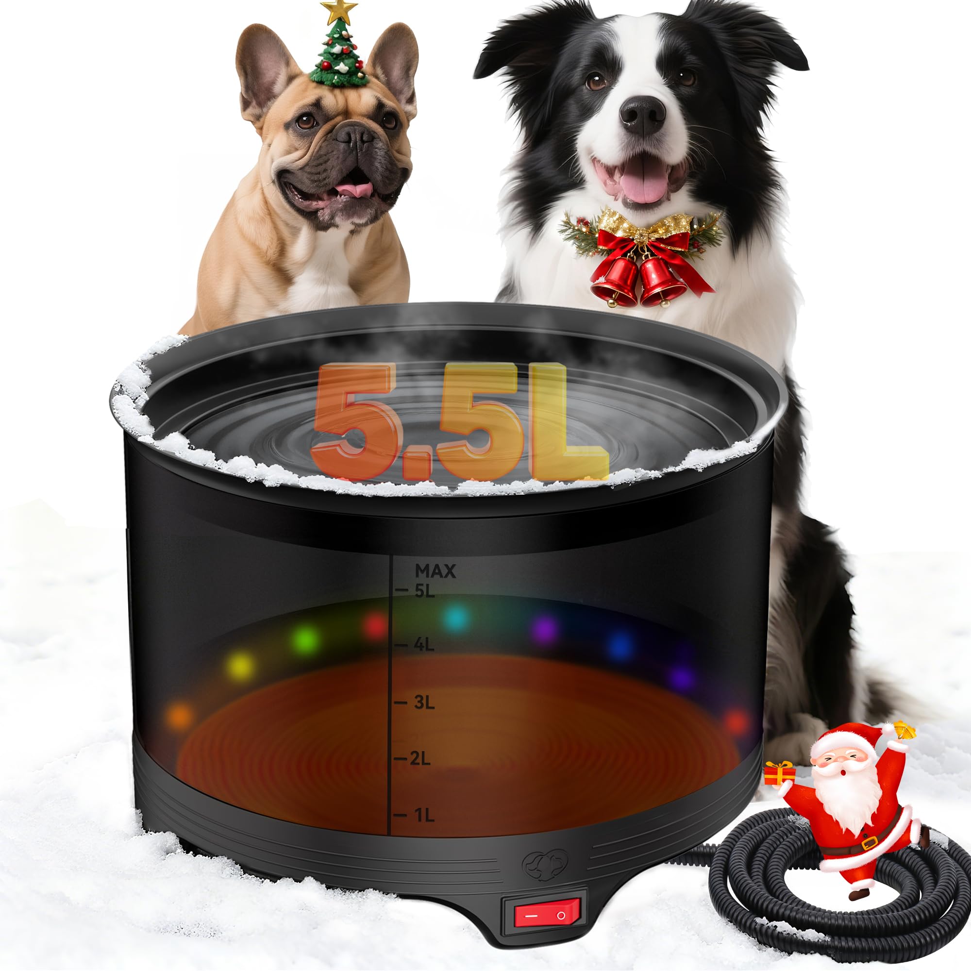 Upskypet 5.5L heated water bowl outdoors with large capacity for multiple pets' hydration.