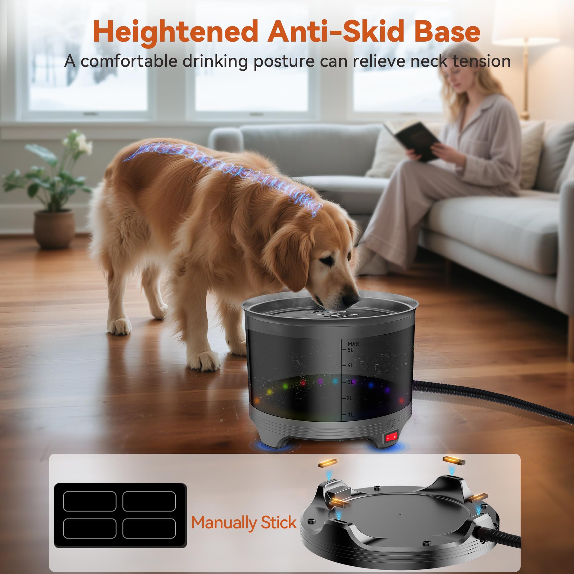 UPSKYPET heated water bowl outdoor-use design shields water in winter.