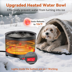 UPSKYPET heated water bowl water level indicator enables quick monitoring.