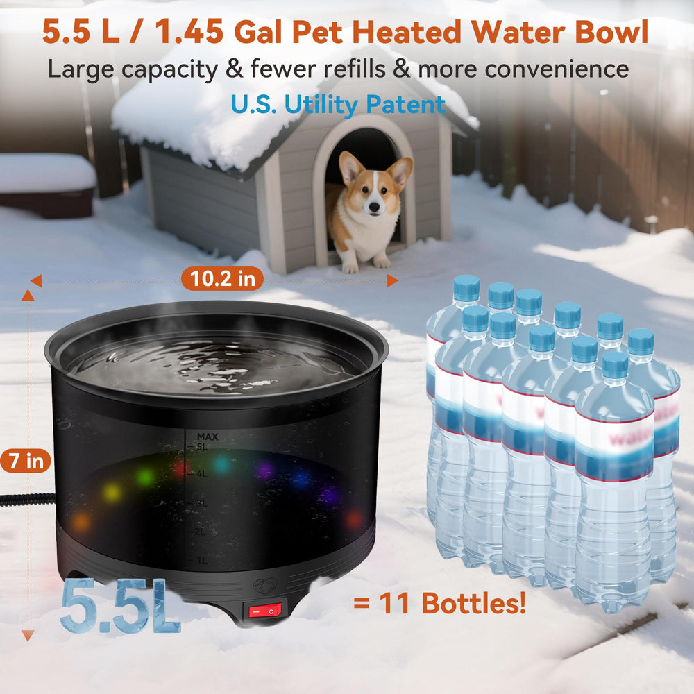 Upskypet LED neon water bowl showing power status and ambient glow.