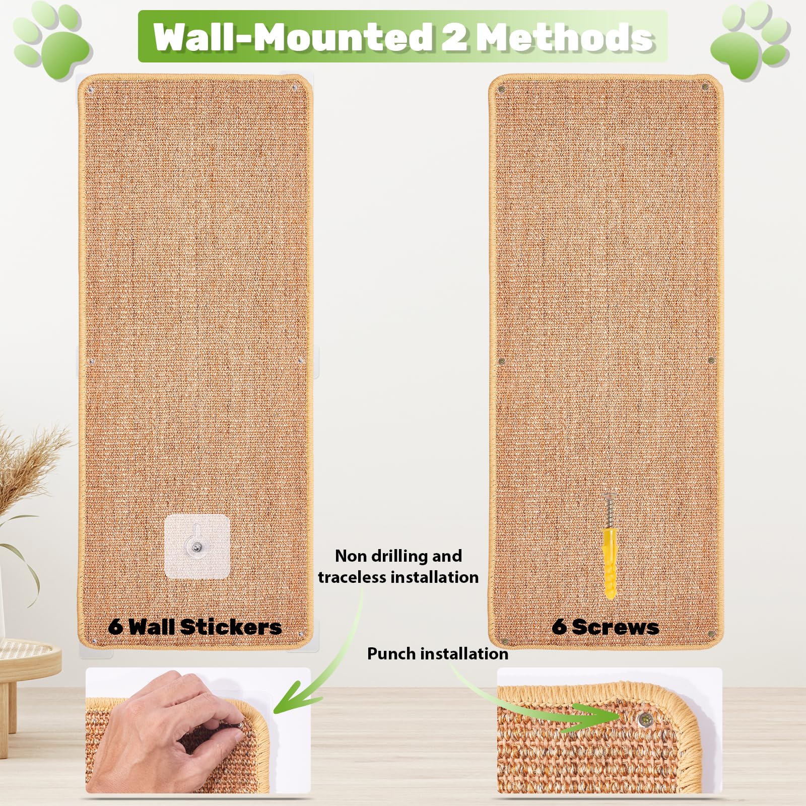 Uranshin sisal cat scratcher mat includes screws and wall stickers
