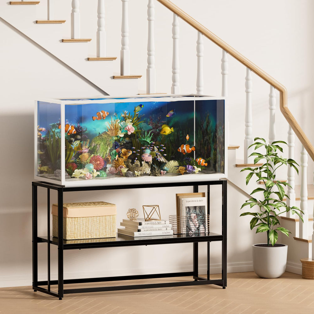 Urban Deco fish tank stand assembly shown with included tools for quick setup
