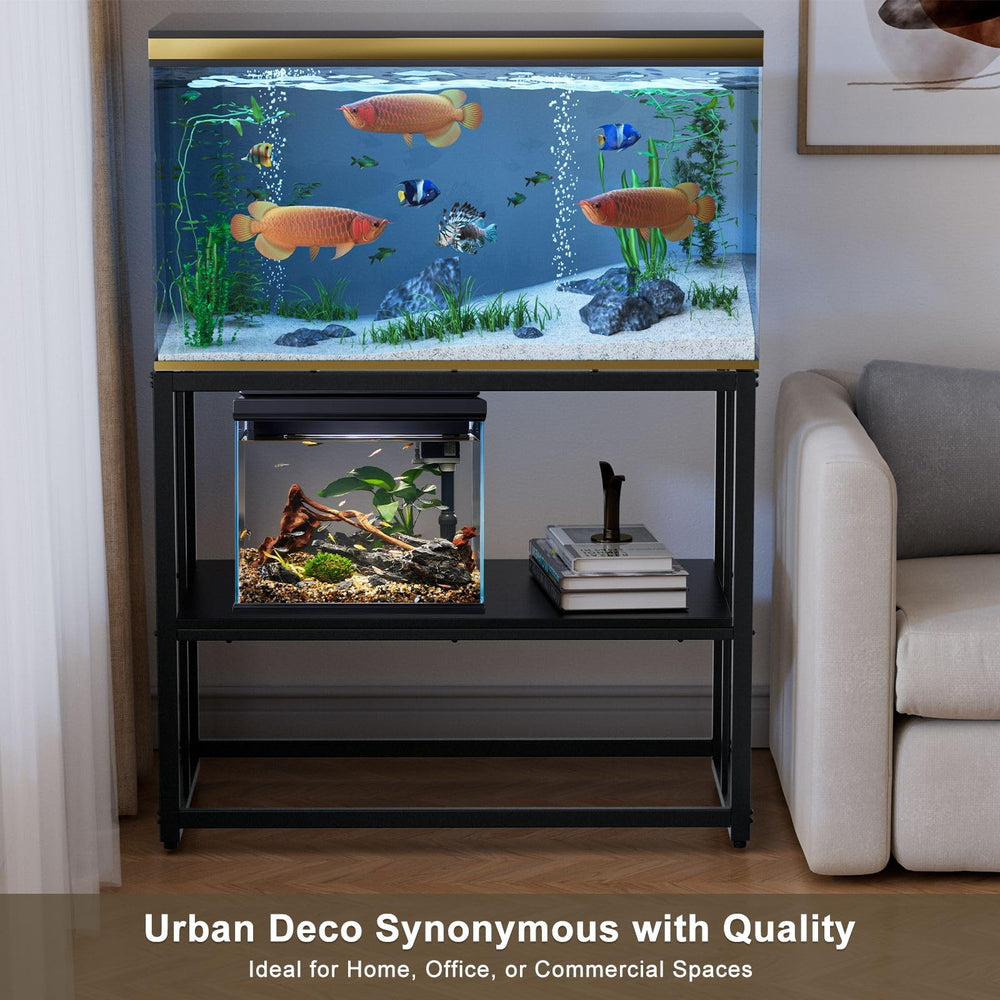 Urban Deco fish tank stand black finish adds modern elegance to décor.