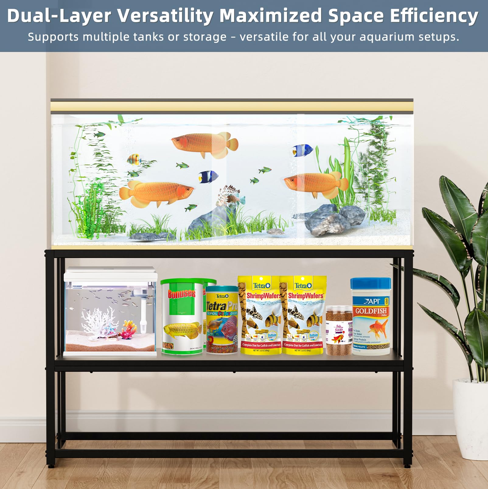 Urban Deco fish tank stand black powder coated finish complements modern decor and protection