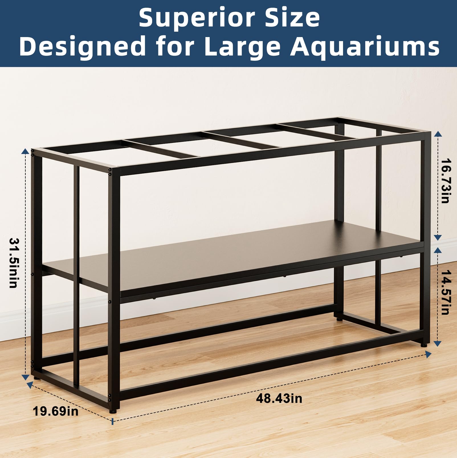 Urban Deco fish tank stand side profile highlighting space efficient dual layer design for extra storage