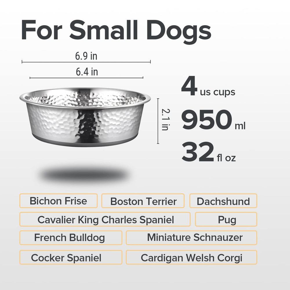 URBUDDIES non-slip rubber bottom dog bowls keep bowls steady during enthusiastic meals.