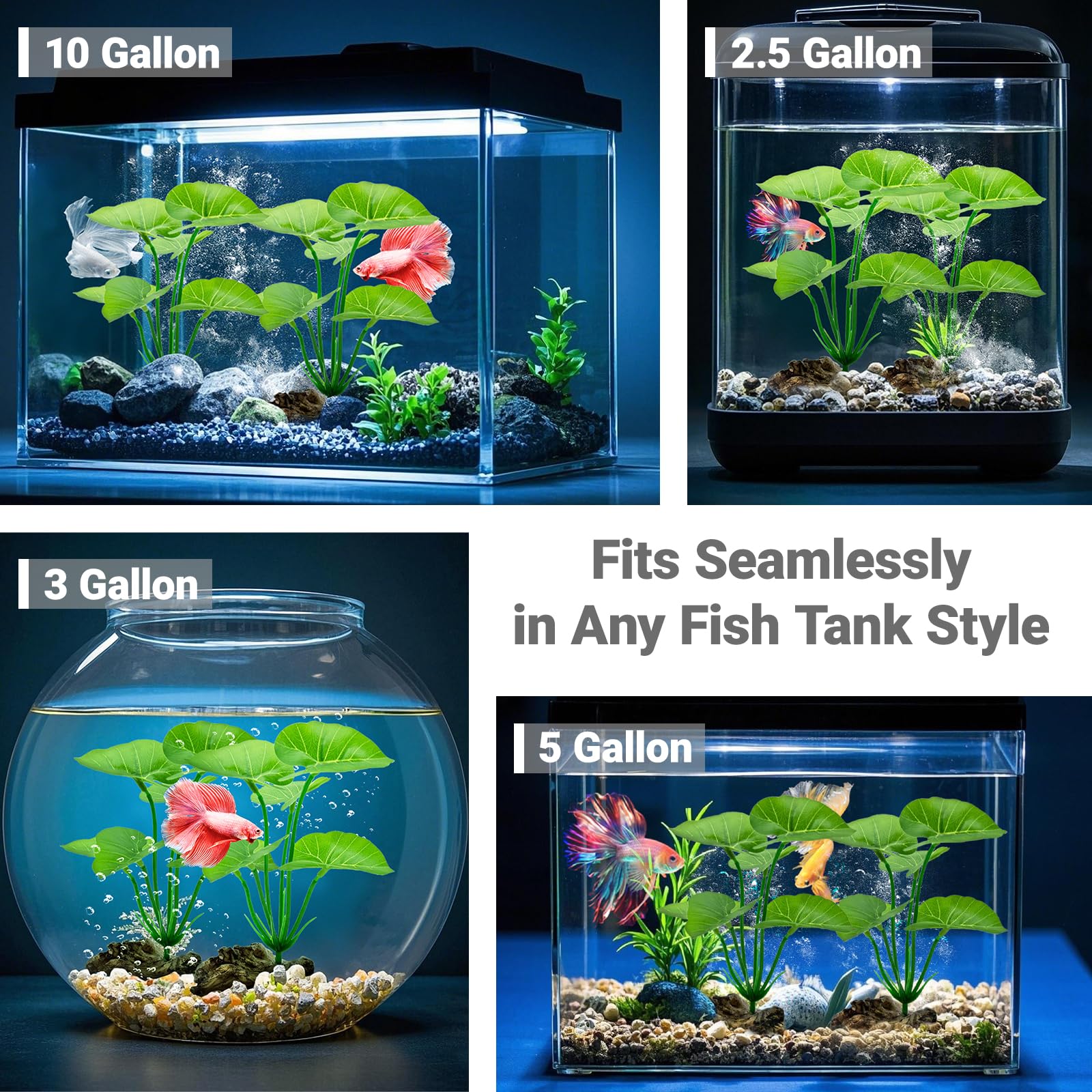 UreverFins Silk Plants in 6in Betta tank add color and safety