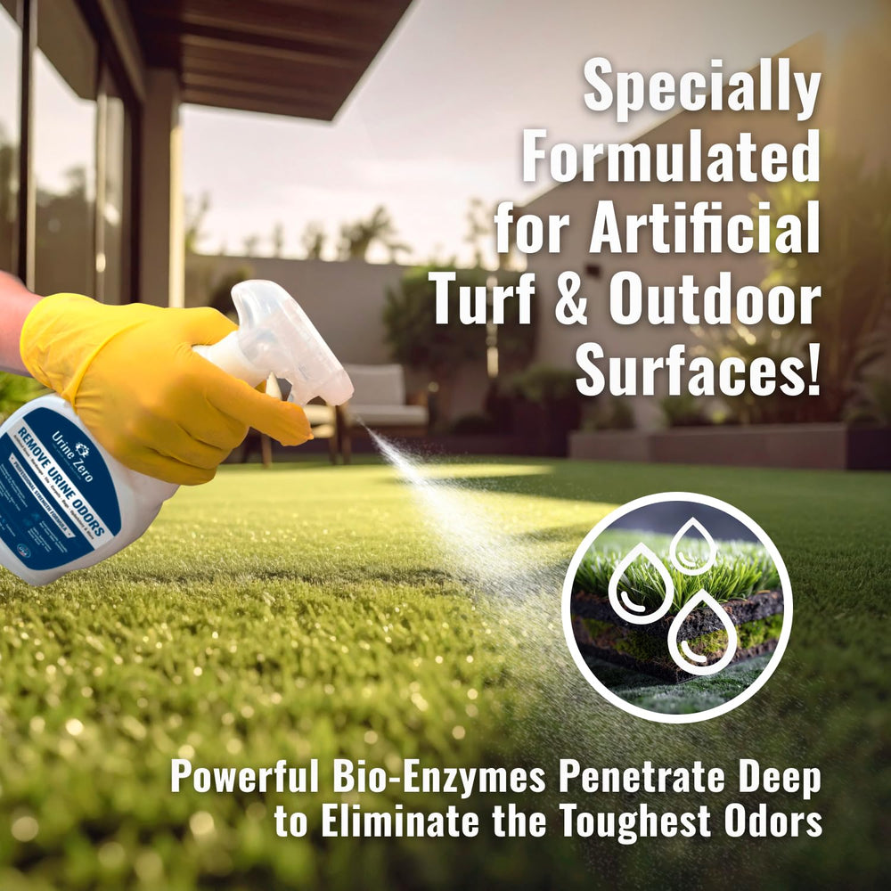 Urine Zero spray-action demonstrates enzymatic cleaning for odor removal.