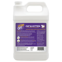 Urine Off fresh-scent cleaner bottle highlights odor removal benefits