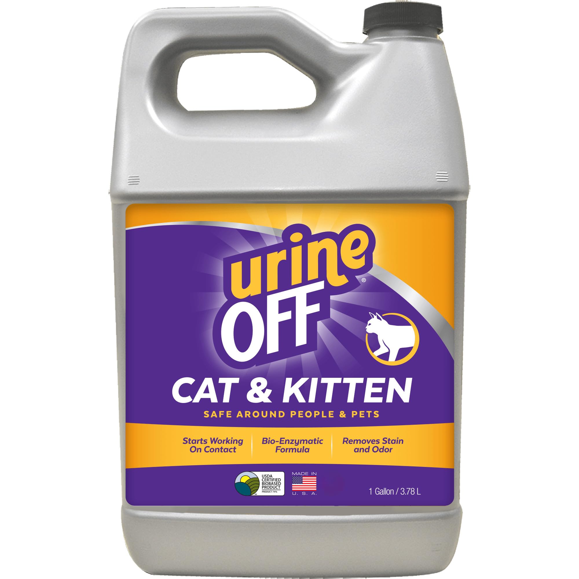 Urine Off kitten-stain-remover bottle shows easy application for cat urine stains