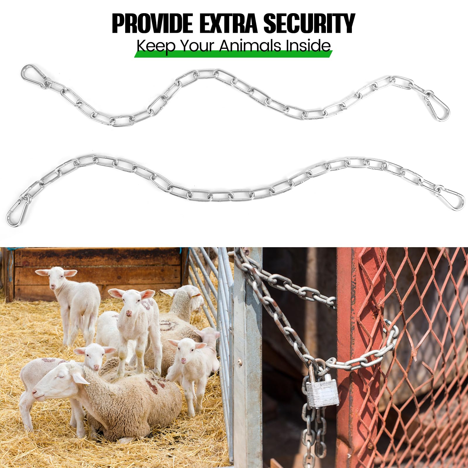 Urkupoo easy-install gate chain with adjustable length for gate gaps.