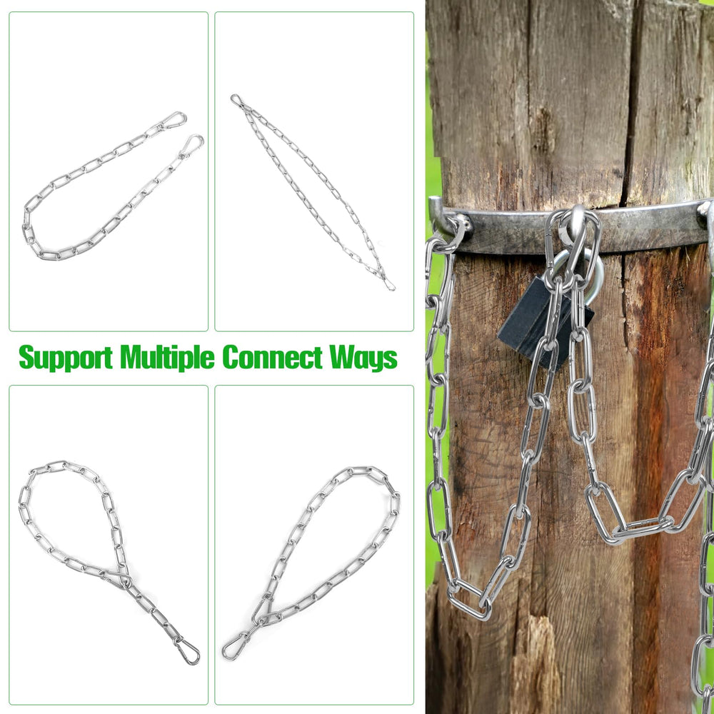 Urkupoo solution for horse stalls and livestock enclosures with carabiners.