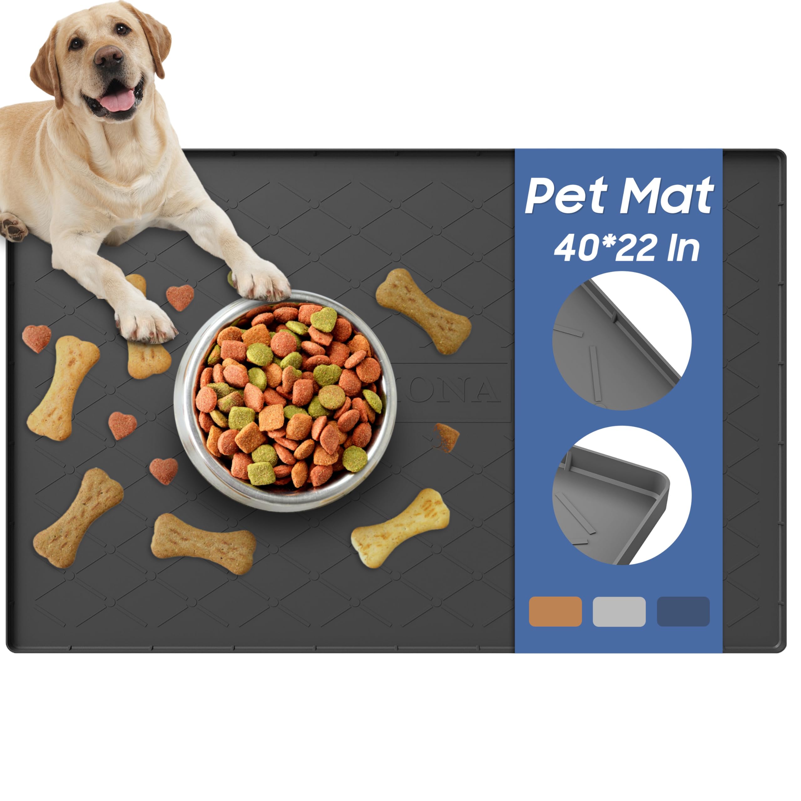 URMONA large-dog-food-mat-40x22 keeps spills contained for clean feeding spaces.