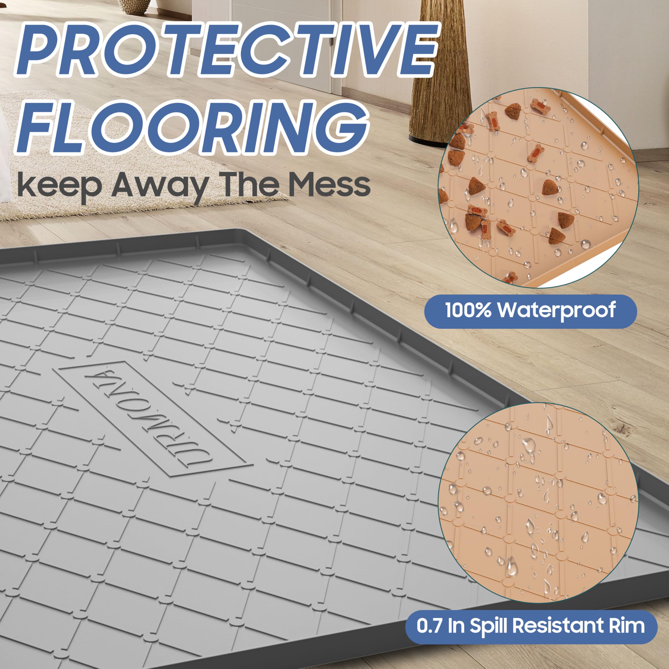 URMONA-raised-edge-pet-mat protects floors by preventing spills and drips.