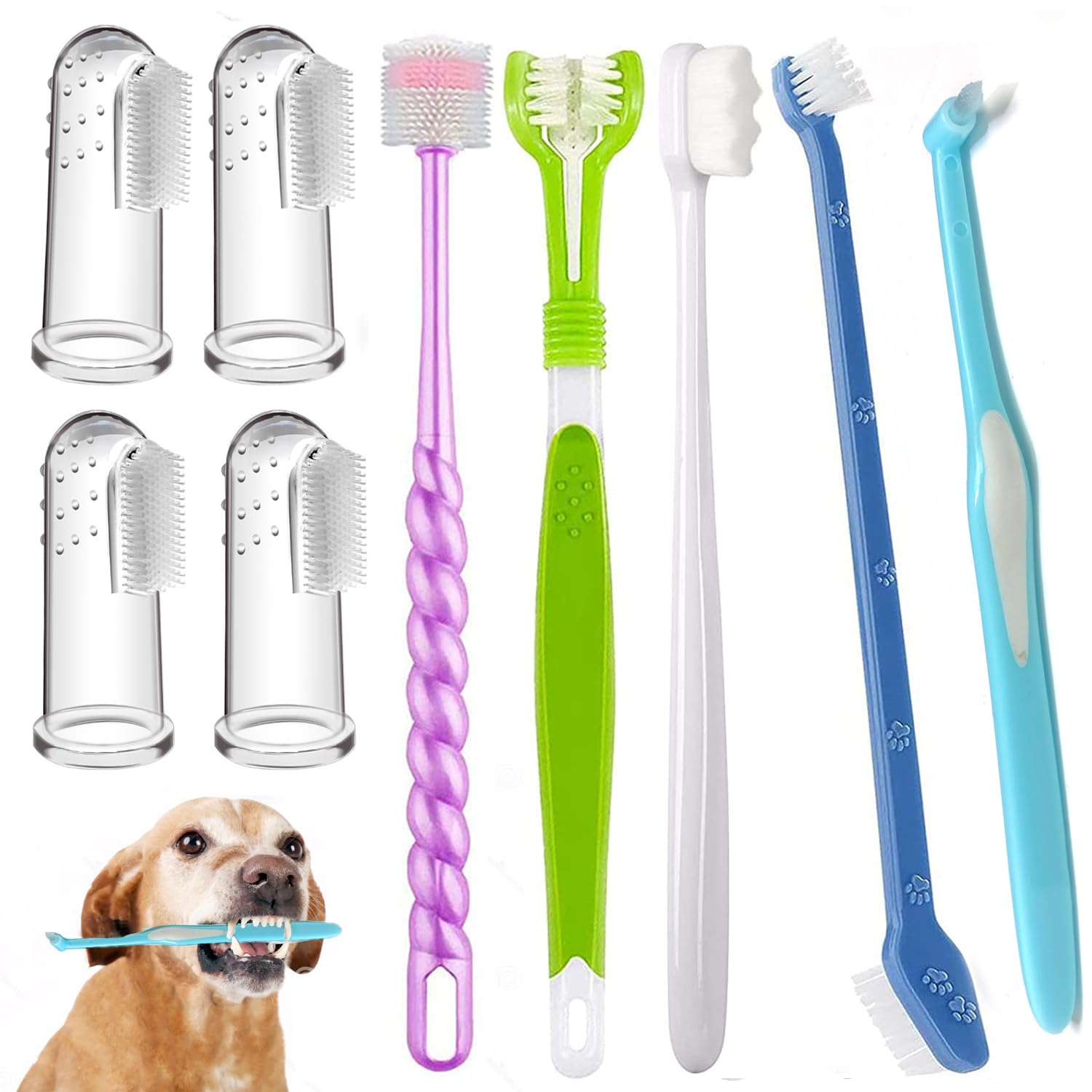 URMYONLY triple-head dog toothbrush for thorough cleaning and easier brushing sessions.
